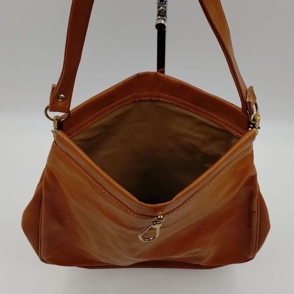 Chestnut brown pop open vintage purse shoulder bag faux leather gold hardware - Picture 9 of 12